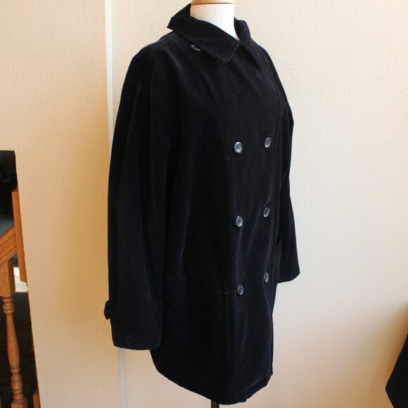 Vintage 80's Apriori Wool Blend Reversable Houndstooth Black Velvet DB Coat 12 - Picture 7 of 7